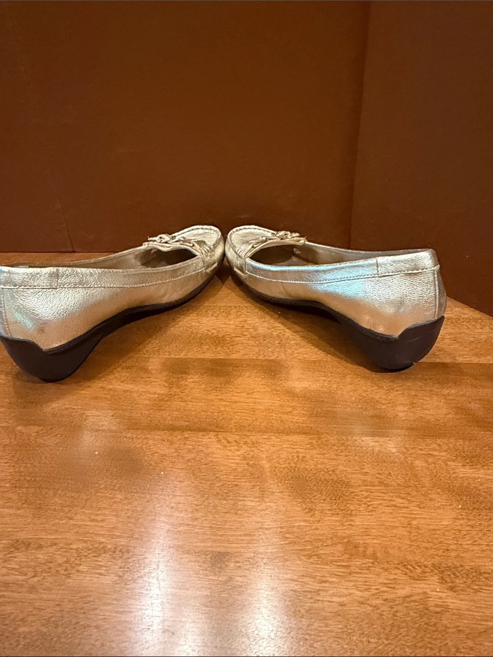 Lauren Ralph Lauren Metallic Gold Leather Loafers with Buckle